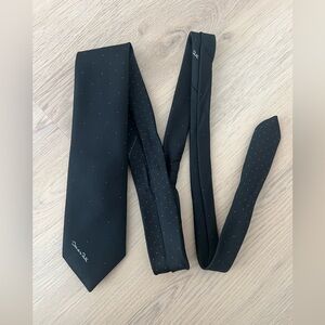 Oscar de la Renta Necktie Tie Black with White Polka Dot Skinny